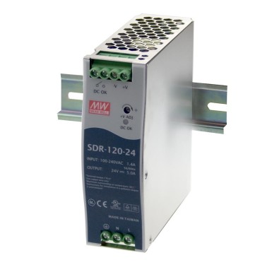 SDR-120-24 - AC-DC Industrial DIN rail power supply; Output 24Vdc at 5A; Metal casing; Ultra slim width 40mm - Mean Well - AC-DC Industrial DIN rail power supply; Output 24Vdc at 5A; Metal casing; Ultra slim width 40mm - Mean Well - 0