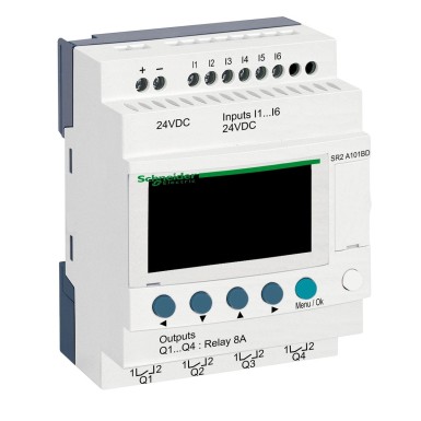 SR2A101BD - Compact smart relay, Zelio Logic, 10 I/O, 24 V DC, no clock, display - Schneider Electric - Compact smart relay, Zelio Logic, 10 I/O, 24 V DC, no clock, display - Schneider Electric - 0