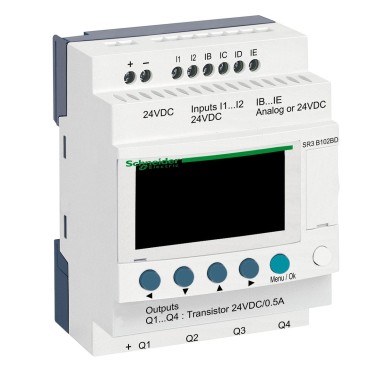 SR3B102BD - Modular smart relay, Zelio Logic, 10 I/O, 24 V DC, clock, display - Schneider Electric - Modular smart relay, Zelio Logic, 10 I/O, 24 V DC, clock, display - Schneider Electric - 0