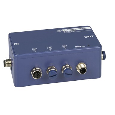 TCSAMT31FP - Telemecanique - Connection tap off box, Radio frequency identification XG, 3 RFID station to Modbus or UNI TELWAY, M12