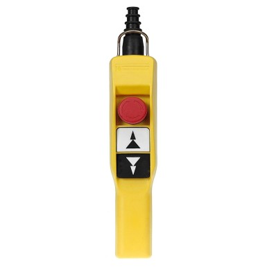 XACA2073 - Harmony XAC, Pendant control station, plastic, yellow, pistol grip, 2 push buttons with 2 NO, 1 emer - Schneider Electric - Harmony XAC, Pendant control station, plastic, yellow, pistol grip, 2 push buttons with 2 NO, 1 emer - Schneider Electric - 0