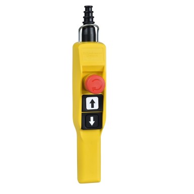 XACA2113 - Pendant control station, Harmony XAC, plastic, yellow, pistol grip, 2 booted push buttons with 1NO, 1 emergency stop NC - Schneider Electric - Pendant control station, Harmony XAC, plastic, yellow, pistol grip, 2 booted push buttons with 1NO, 1 emergency stop NC - Schneider Electric - 0