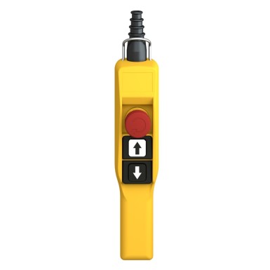 XACA2113 - Pendant control station, Harmony XAC, plastic, yellow, pistol grip, 2 booted push buttons with 1NO, 1 emergency stop NC - Schneider Electric - Pendant control station, Harmony XAC, plastic, yellow, pistol grip, 2 booted push buttons with 1NO, 1 emergency stop NC - Schneider Electric - 2