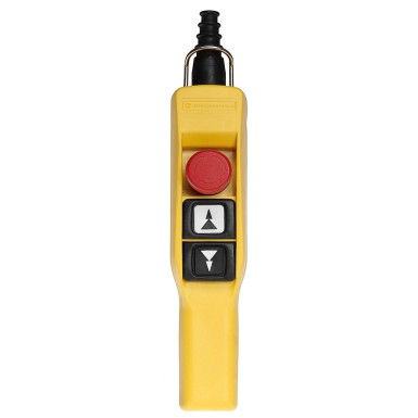 XACA2173 - Pendant control station, Harmony XAC, plastic, yellow, pistol grip, 2 booted push buttons with 2NO, 1 emergency stop NC - Schneider Electric - Pendant control station, Harmony XAC, plastic, yellow, pistol grip, 2 booted push buttons with 2NO, 1 emergency stop NC - Schneider Electric - 0