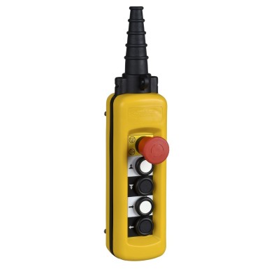 XACA4913 - Harmony XAC, Pendant control station, plastic, yellow, 4 push buttons with 2 NO + 1 NC, 1 emergency - Schneider Electric - Harmony XAC, Pendant control station, plastic, yellow, 4 push buttons with 2 NO + 1 NC, 1 emergency - Schneider Electric - 0