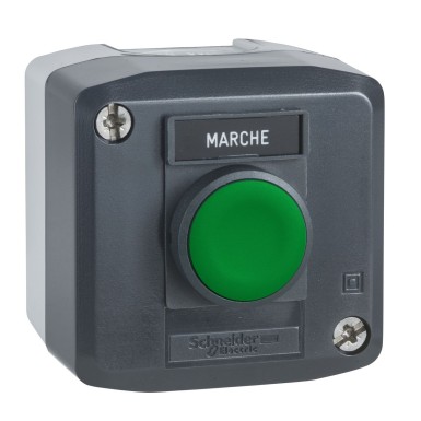 XALD101 - Harmony XALD, XALK, Control station, plastic, dark grey, 1 green flush push button, Ш22, spring return, 1 NO, legend holder marked MARCHE - Schneider Electric - Harmony XALD, XALK, Control station, plastic, dark grey, 1 green flush push button, Ш22, spring return, 1 NO, legend holder marked MARCHE - Schneider Electric - 0