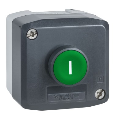 XALD102 - Harmony XALD, XALK, Control station, plastic, dark grey lid, 1 green flush push button Ш22, spring return, marked I, 1 NO - Schneider Electric - Harmony XALD, XALK, Control station, plastic, dark grey lid, 1 green flush push button Ш22, spring return, marked I, 1 NO - Schneider Electric - 0