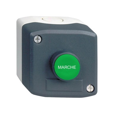 XALD104 - Complete control station, Harmony XALD, dark grey, 1 green flush pushbutton, 22mm,spring return, 1NO, marked MARCHE - Schneider Electric - Complete control station, Harmony XALD, dark grey, 1 green flush pushbutton, 22mm,spring return, 1NO, marked MARCHE - Schneider Electric - 0