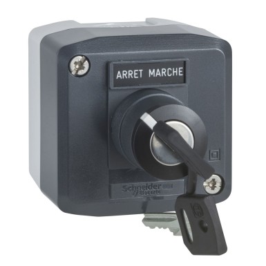 XALD142 - Harmony XALD, XALK, Control station, plastic, dark grey, 1 key switch selector, Ш22, 1 NO, legend holder marked ARRET / MARCHE, - Schneider Electric - Harmony XALD, XALK, Control station, plastic, dark grey, 1 key switch selector, Ш22, 1 NO, legend holder marked ARRET / MARCHE, - Schneider Electric - 0