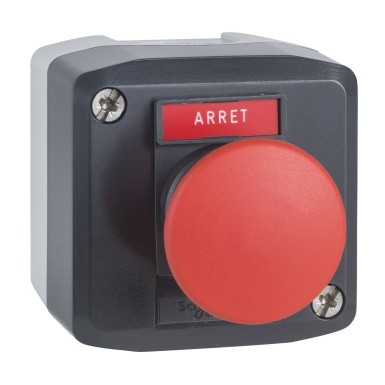 XALD164 - Harmony XALD, XALK, Control station, plastic, dark grey, 1 red mushroom Ш40 push button, Ш22, 1 NC, legend holder marked ARRET - Schneider Electric - Harmony XALD, XALK, Control station, plastic, dark grey, 1 red mushroom Ш40 push button, Ш22, 1 NC, legend holder marked ARRET - Schneider Electric - 0