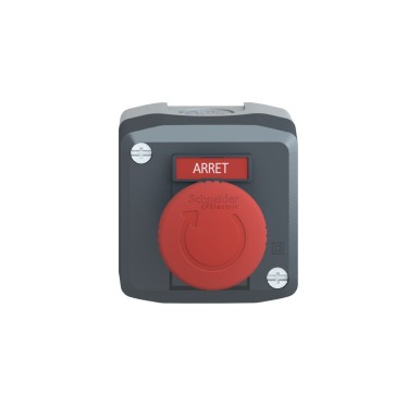 XALD164 - Harmony XALD, XALK, Control station, plastic, dark grey, 1 red mushroom Ш40 push button, Ш22, 1 NC, legend holder marked ARRET - Schneider Electric - Harmony XALD, XALK, Control station, plastic, dark grey, 1 red mushroom Ш40 push button, Ш22, 1 NC, legend holder marked ARRET - Schneider Electric - 1