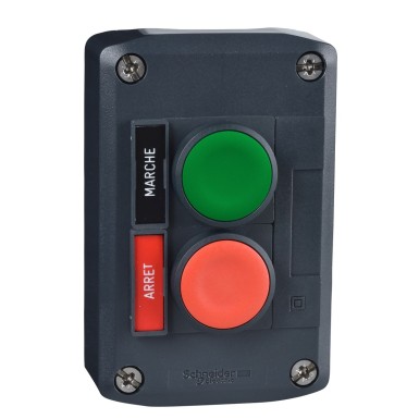 XALD211 - Harmony XALD, XALK, Control station, plastic, dark grey, 1 green/1 red flush push buttons, Ш22 , spring return, legend holder marked ARRET/MARCHE - Schneider Electric - Harmony XALD, XALK, Control station, plastic, dark grey, 1 green/1 red flush push buttons, Ш22 , spring return, legend holder marked ARRET/MARCHE - Schneider Electric - 0