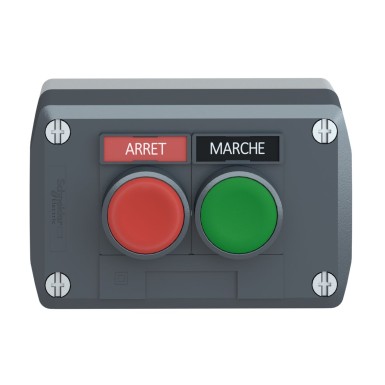 XALD211 - Harmony XALD, XALK, Control station, plastic, dark grey, 1 green/1 red flush push buttons, Ш22 , spring return, legend holder marked ARRET/MARCHE - Schneider Electric - Harmony XALD, XALK, Control station, plastic, dark grey, 1 green/1 red flush push buttons, Ш22 , spring return, legend holder marked ARRET/MARCHE - Schneider Electric - 5