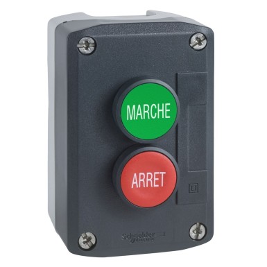 XALD224 - Harmony XALD, XALK, Control station, plastic, dark grey, 1 green flush marked MARCHE/1 red flush marked ARRET push buttons, Ш22 , spring return - Schneider Electric - Harmony XALD, XALK, Control station, plastic, dark grey, 1 green flush marked MARCHE/1 red flush marked ARRET push buttons, Ш22 , spring return - Schneider Electric - 0