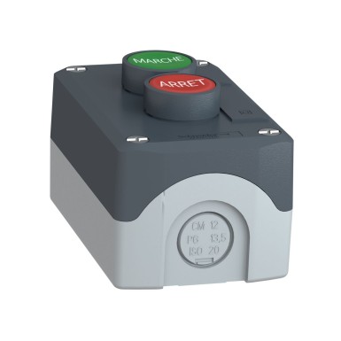 XALD224 - Harmony XALD, XALK, Control station, plastic, dark grey, 1 green flush marked MARCHE/1 red flush marked ARRET push buttons, Ш22 , spring return - Schneider Electric - Harmony XALD, XALK, Control station, plastic, dark grey, 1 green flush marked MARCHE/1 red flush marked ARRET push buttons, Ш22 , spring return - Schneider Electric - 1