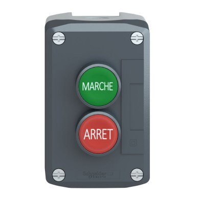 XALD224 - Harmony XALD, XALK, Control station, plastic, dark grey, 1 green flush marked MARCHE/1 red flush marked ARRET push buttons, Ш22 , spring return - Schneider Electric - Harmony XALD, XALK, Control station, plastic, dark grey, 1 green flush marked MARCHE/1 red flush marked ARRET push buttons, Ш22 , spring return - Schneider Electric - 5