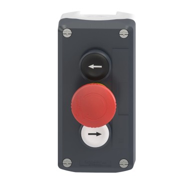 XALD328 - Harmony XALD, XALK, Control station, plastic, dark grey lid, 2 flush push buttons Ш22, marked UP ARROW / DOWN ARROW, 1 red mushroom Ш30 - Schneider Electric - Harmony XALD, XALK, Control station, plastic, dark grey lid, 2 flush push buttons Ш22, marked UP ARROW / DOWN ARROW, 1 red mushroom Ш30 - Schneider Electric - 5