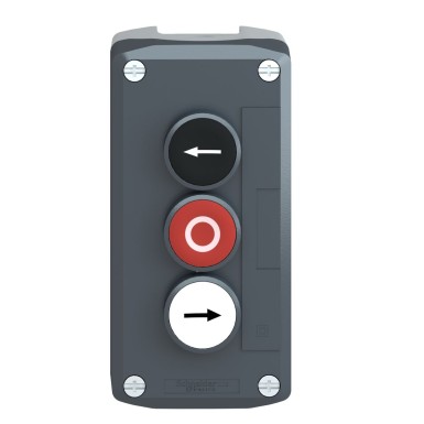 XALD334 - Harmony, Control station, plastic, dark grey, 1 white flush RIGHT ARROW/1 red flush O/1 black flush LEFT ARROW push buttons, Ш22 , spring return - Schneider Electric - Harmony, Control station, plastic, dark grey, 1 white flush RIGHT ARROW/1 red flush O/1 black flush LEFT ARROW push buttons, Ш22 , spring return - Schneider Electric - 4