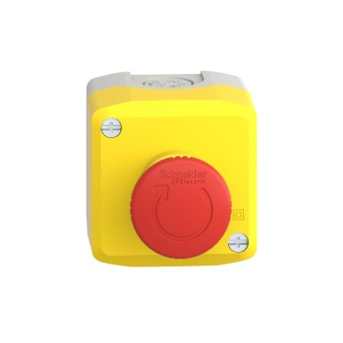 XALK1781H29 - Harmony, Control station, plastic, yellow, 1 red mushroom head push button Ш40, emergency stop turn to release, 1 NC, legend holder EMERGENCY STOP - Schneider Electric - Harmony, Control station, plastic, yellow, 1 red mushroom head push button Ш40, emergency stop turn to release, 1 NC, legend holder EMERGENCY STOP - Schneider Electric - 1