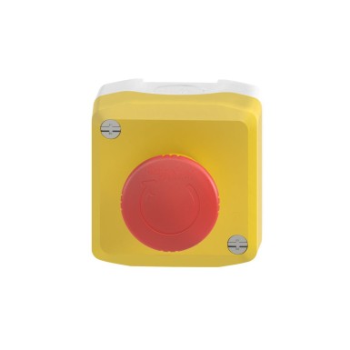 XALK178F - Control station, Harmony XALD, XALK, plastic, yellow lid, 1 red mushroom push button 40mm, turn to release, 2NC - Schneider Electric - Control station, Harmony XALD, XALK, plastic, yellow lid, 1 red mushroom push button 40mm, turn to release, 2NC - Schneider Electric - 2