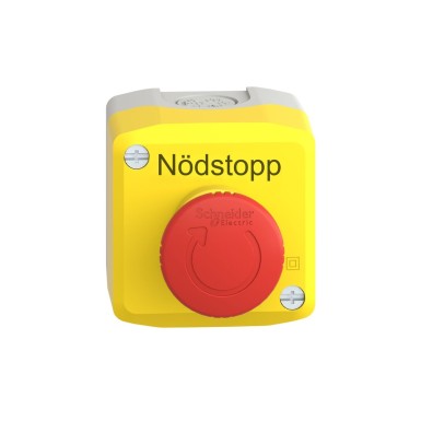 XALK178FH49 - Harmony XALD, XALK, Control station, plastic, yellow, 1 red mushroom head push button Ш40, emergency stop turn to release 2 NC, marked NШDSTOPP - Schneider Electric - Harmony XALD, XALK, Control station, plastic, yellow, 1 red mushroom head push button Ш40, emergency stop turn to release 2 NC, marked NШDSTOPP - Schneider Electric - 1