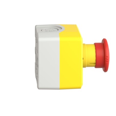 XALK178GTH26 - Harmony XALD, XALK, Control station, plastic, yellow, 1 red mushroom head push button Ш40, emergency stop turn to release 1 NO + 2 NC, marked NШDSTOPP - Schneider Electric - Harmony XALD, XALK, Control station, plastic, yellow, 1 red mushroom head push button Ш40, emergency stop turn to release 1 NO + 2 NC, marked NШDSTOPP - Schneider Electric - 3