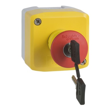 XALK188F - Harmony XALD, XALK, Control station, plastic, yellow lid, 1 red mushroom push button ?40, key releas - Schneider Electric - Harmony XALD, XALK, Control station, plastic, yellow lid, 1 red mushroom push button ?40, key releas - Schneider Electric - 0