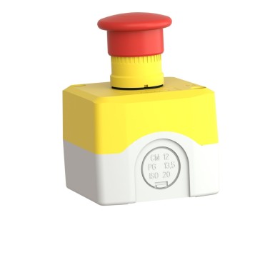 XALK198 - Harmony XALD, XALK, Control station, plastic, yellow, 1 red mushroom head push button Ш40, emergency stop push-pull 1 NC, unmarked - Schneider Electric - Harmony XALD, XALK, Control station, plastic, yellow, 1 red mushroom head push button Ш40, emergency stop push-pull 1 NC, unmarked - Schneider Electric - 1