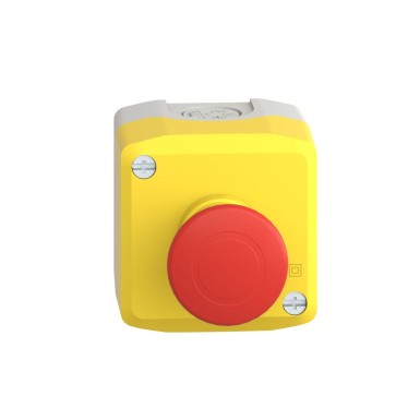 XALK198 - Harmony XALD, XALK, Control station, plastic, yellow, 1 red mushroom head push button Ш40, emergency stop push-pull 1 NC, unmarked - Schneider Electric - Harmony XALD, XALK, Control station, plastic, yellow, 1 red mushroom head push button Ш40, emergency stop push-pull 1 NC, unmarked - Schneider Electric - 5