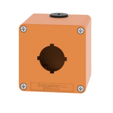 XAPO1601 - Empty control station, Harmony XAP, XB2 SL, zinc alloy, orange, M20, 1 cut out 30mm with notches, 80x80 x77mm, UL cULus - Schneider Electric - Empty control station, Harmony XAP, XB2 SL, zinc alloy, orange, M20, 1 cut out 30mm with notches, 80x80 x77mm, UL cULus - Schneider Electric - 1