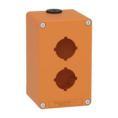 XAPO2602 - Empty control station, Harmony XAP, XB2 SL, zinc alloy, orange, M20, 2 cut outs 30mm with notches, 80x130x77, UL cULus - Schneider Electric - Empty control station, Harmony XAP, XB2 SL, zinc alloy, orange, M20, 2 cut outs 30mm with notches, 80x130x77, UL cULus - Schneider Electric - 0