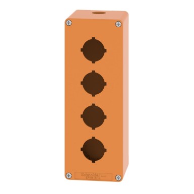 XAPO4604 - Empty control station, Harmony XAP, XB2 SL, zinc alloy, orange, M25, 4 cut outs 30mm with notches, 80x220x77mm - Schneider Electric - Empty control station, Harmony XAP, XB2 SL, zinc alloy, orange, M25, 4 cut outs 30mm with notches, 80x220x77mm - Schneider Electric - 1