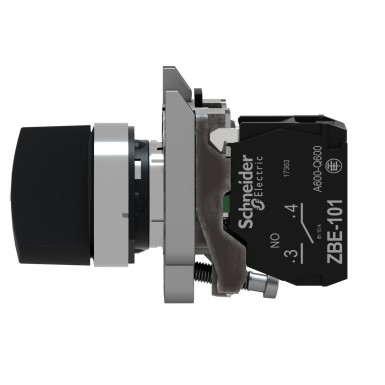 XB4BD41 - Selector switch, Harmony XB4, metal, black, 22mm, 3 positions, spring spring return, 1NO - Schneider Electric - Selector switch, Harmony XB4, metal, black, 22mm, 3 positions, spring spring return, 1NO - Schneider Electric - 4