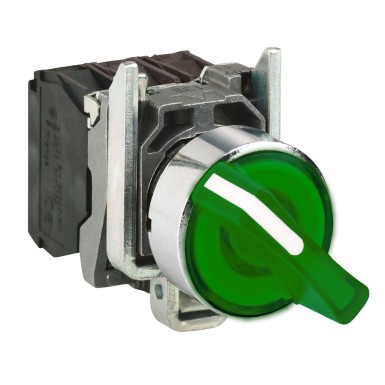 XB4BK123B5 - Illuminated selector switch, Harmony XB4, metal, green handle, 22mm, universal LED, 2 positions, 1NO + 1NC, 24V AC DC - Schneider Electric - Illuminated selector switch, Harmony XB4, metal, green handle, 22mm, universal LED, 2 positions, 1NO + 1NC, 24V AC DC - Schneider Electric - 0