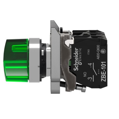 XB4BK123B5 - Illuminated selector switch, Harmony XB4, metal, green handle, 22mm, universal LED, 2 positions, 1NO + 1NC, 24V AC DC - Schneider Electric - Illuminated selector switch, Harmony XB4, metal, green handle, 22mm, universal LED, 2 positions, 1NO + 1NC, 24V AC DC - Schneider Electric - 6