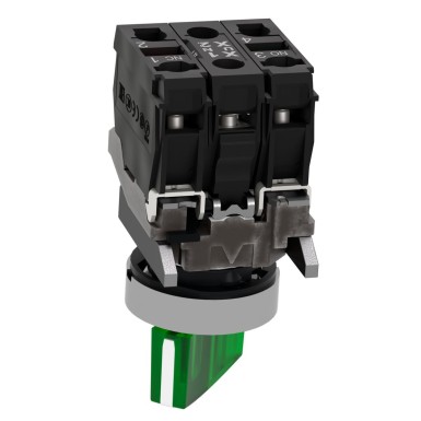 XB4BK123B5 - Illuminated selector switch, Harmony XB4, metal, green handle, 22mm, universal LED, 2 positions, 1NO + 1NC, 24V AC DC - Schneider Electric - Illuminated selector switch, Harmony XB4, metal, green handle, 22mm, universal LED, 2 positions, 1NO + 1NC, 24V AC DC - Schneider Electric - 5