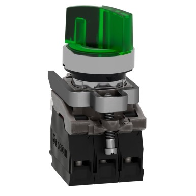 XB4BK123G5 - Illuminated selector switch, Harmony XB4, metal, green handle, 22mm, universal LED, 2 positions, 1NO + 1NC, 110...120V AC - Schneider Electric - Illuminated selector switch, Harmony XB4, metal, green handle, 22mm, universal LED, 2 positions, 1NO + 1NC, 110...120V AC - Schneider Electric - 6