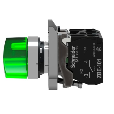 XB4BK123M5 - Illuminated selector switch, Harmony XB4, metal, green handle, 22mm, universal LED, 2 positions, 1NO + 1NC, 230...240V AC - Schneider Electric - Illuminated selector switch, Harmony XB4, metal, green handle, 22mm, universal LED, 2 positions, 1NO + 1NC, 230...240V AC - Schneider Electric - 3