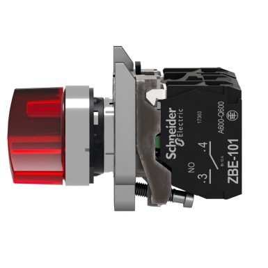 XB4BK124B5 - Illuminated selector switch, Harmony XB4, metal, red handle, 22mm, universal LED, 2 positions, 1NO + 1NC, 24V AC DC - Schneider Electric - Illuminated selector switch, Harmony XB4, metal, red handle, 22mm, universal LED, 2 positions, 1NO + 1NC, 24V AC DC - Schneider Electric - 1