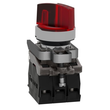 XB4BK124B5 - Illuminated selector switch, Harmony XB4, metal, red handle, 22mm, universal LED, 2 positions, 1NO + 1NC, 24V AC DC - Schneider Electric - Illuminated selector switch, Harmony XB4, metal, red handle, 22mm, universal LED, 2 positions, 1NO + 1NC, 24V AC DC - Schneider Electric - 4