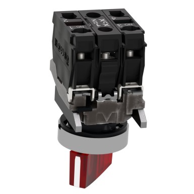 XB4BK124B5 - Illuminated selector switch, Harmony XB4, metal, red handle, 22mm, universal LED, 2 positions, 1NO + 1NC, 24V AC DC - Schneider Electric - Illuminated selector switch, Harmony XB4, metal, red handle, 22mm, universal LED, 2 positions, 1NO + 1NC, 24V AC DC - Schneider Electric - 6