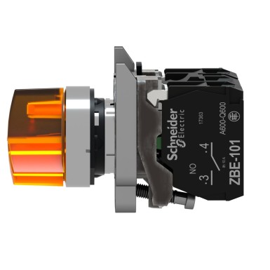 XB4BK125B5 - Illuminated selector switch, Harmony XB4, metal, orange handle, 22mm, universal LED, 2 positions, 1NO + 1NC, 24V AC DC - Schneider Electric - Illuminated selector switch, Harmony XB4, metal, orange handle, 22mm, universal LED, 2 positions, 1NO + 1NC, 24V AC DC - Schneider Electric - 4