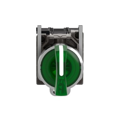 XB4BK133B5 - Illuminated selector switch, Harmony XB4, metal, green handle, 22mm, universal LED, 3 positions, 1NO + 1NC, 24V AC DC - Schneider Electric - Illuminated selector switch, Harmony XB4, metal, green handle, 22mm, universal LED, 3 positions, 1NO + 1NC, 24V AC DC - Schneider Electric - 1