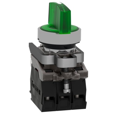 XB4BK133B5 - Illuminated selector switch, Harmony XB4, metal, green handle, 22mm, universal LED, 3 positions, 1NO + 1NC, 24V AC DC - Schneider Electric - Illuminated selector switch, Harmony XB4, metal, green handle, 22mm, universal LED, 3 positions, 1NO + 1NC, 24V AC DC - Schneider Electric - 5