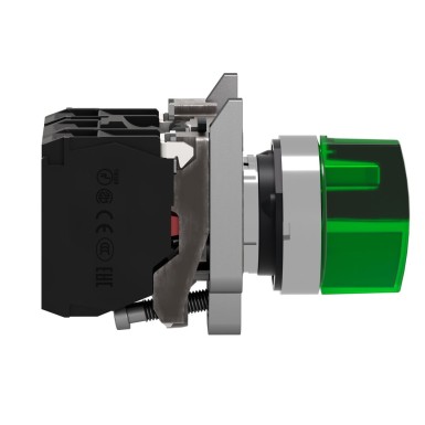 XB4BK133B5 - Illuminated selector switch, Harmony XB4, metal, green handle, 22mm, universal LED, 3 positions, 1NO + 1NC, 24V AC DC - Schneider Electric - Illuminated selector switch, Harmony XB4, metal, green handle, 22mm, universal LED, 3 positions, 1NO + 1NC, 24V AC DC - Schneider Electric - 6