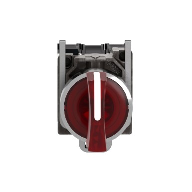 XB4BK134B5 - Illuminated selector switch, Harmony XB4, metal, red handle, 22mm, universal LED, 3 positions, 1NO + 1NC, 24V AC DC - Schneider Electric - Illuminated selector switch, Harmony XB4, metal, red handle, 22mm, universal LED, 3 positions, 1NO + 1NC, 24V AC DC - Schneider Electric - 2