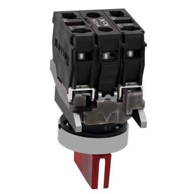 XB4BK134B5 - Illuminated selector switch, Harmony XB4, metal, red handle, 22mm, universal LED, 3 positions, 1NO + 1NC, 24V AC DC - Schneider Electric - Illuminated selector switch, Harmony XB4, metal, red handle, 22mm, universal LED, 3 positions, 1NO + 1NC, 24V AC DC - Schneider Electric - 3