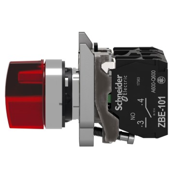 XB4BK134B5 - Illuminated selector switch, Harmony XB4, metal, red handle, 22mm, universal LED, 3 positions, 1NO + 1NC, 24V AC DC - Schneider Electric - Illuminated selector switch, Harmony XB4, metal, red handle, 22mm, universal LED, 3 positions, 1NO + 1NC, 24V AC DC - Schneider Electric - 4