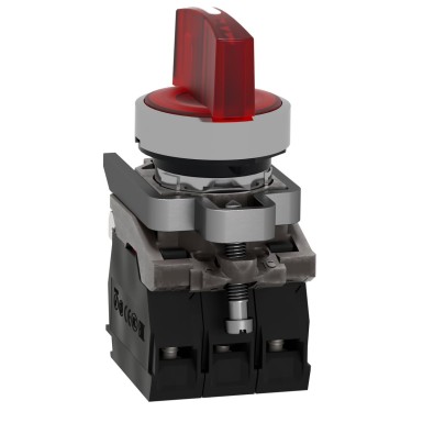 XB4BK134B5 - Illuminated selector switch, Harmony XB4, metal, red handle, 22mm, universal LED, 3 positions, 1NO + 1NC, 24V AC DC - Schneider Electric - Illuminated selector switch, Harmony XB4, metal, red handle, 22mm, universal LED, 3 positions, 1NO + 1NC, 24V AC DC - Schneider Electric - 5