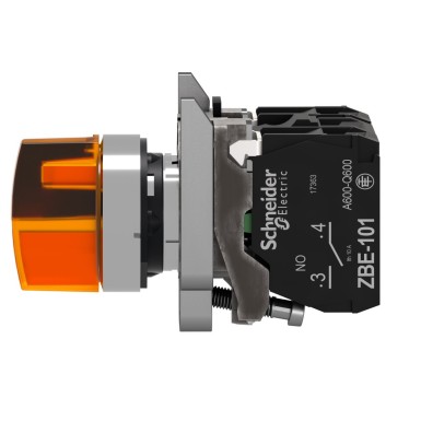 XB4BK135B5 - Illuminated selector switch, Harmony XB4, metal, orange handle, 22mm, universal LED, 3 positions, 1NO + 1NC, 24V AC DC - Schneider Electric - Illuminated selector switch, Harmony XB4, metal, orange handle, 22mm, universal LED, 3 positions, 1NO + 1NC, 24V AC DC - Schneider Electric - 4